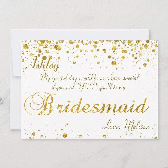 Guld Glitter Confetti | Var min Bridesmaid Inbjudningar (Baksida)