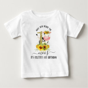 Guld Glitter Cow Sunblommor 1:a födelsedagen T Shi T Shirt