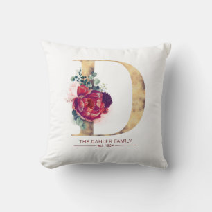 Guld Glitter D Monogram Blommigt Burgundy Red Kudde