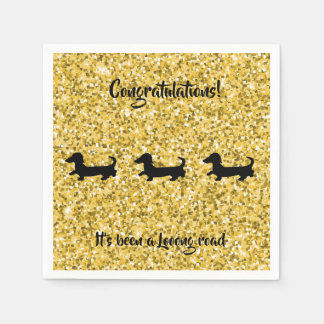 Guld Glitter Dachshund Papper Napkins Pappersservett
