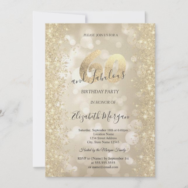 Guld Glitter Diamanter Bokeh 60-årsdag Inbjudningar (Framsida)