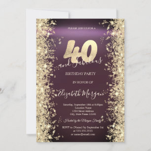 Guld Glitter Diamanter Burgunder 40-årsdag Inbjudningar