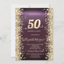 Guld Glitter Diamanter Burgunder 50-årsdag Inbjudningar