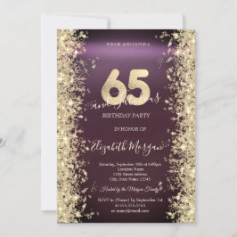 Guld Glitter Diamanter Burgunder 65-årsdag Inbjudningar