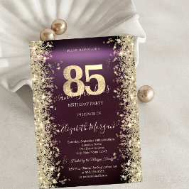 Guld Glitter Diamanter Burgunder 85-årsdag Inbjudningar