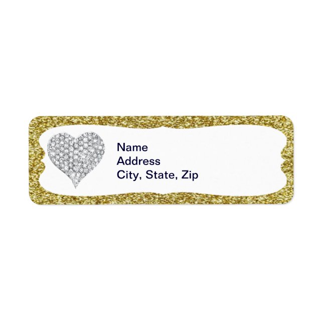 Guld Glitter Diamond Heart Adressetiketter Returadress Etikett (Framsidan)