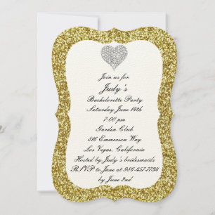 Guld Glitter Diamond Heart Bachelorette Party Inbjudningar
