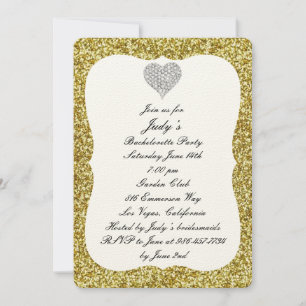 Guld Glitter Diamond Heart Bachelorette Party Inbjudningar