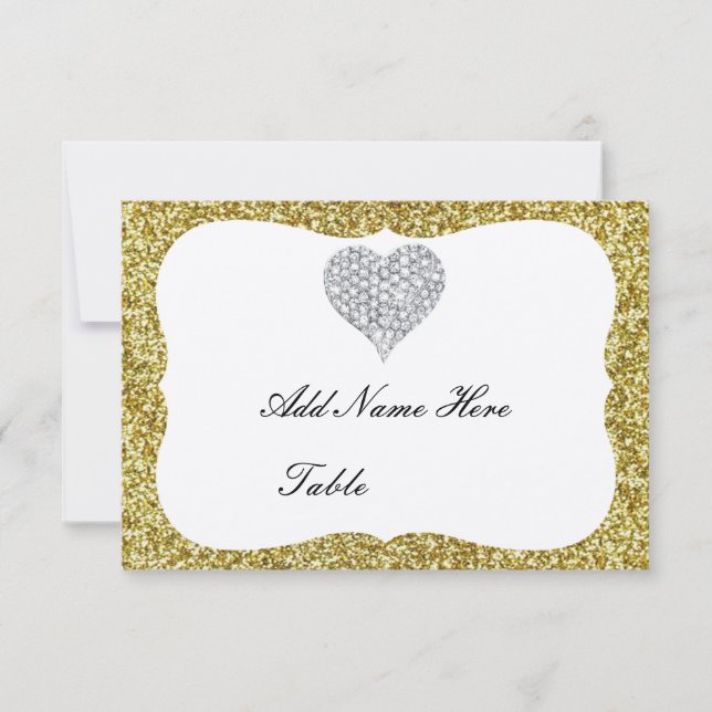 Guld Glitter Diamond Heart Bord-monteringskort Inbjudningar (Framsida)