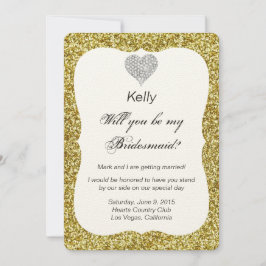 Guld Glitter Diamond Heart Bridesmaid Card Inbjudningar