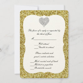 Guld Glitter Diamond Heart Responskort Card Inbjudningar