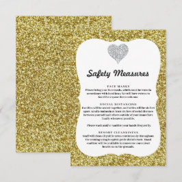 Guld Glitter Diamond Heart Safety Measures Tilläggskort