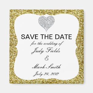Guld Glitter Diamond Heart Spara datum magneter