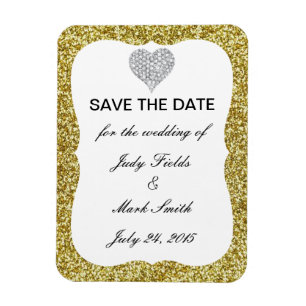 Guld Glitter Diamond Heart Spara datum magneter