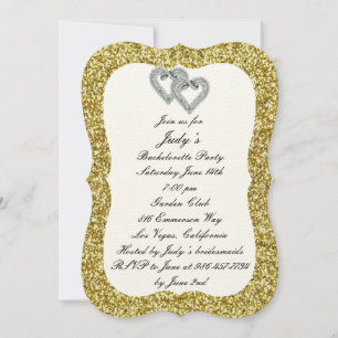 Guld Glitter Diamond Hearts Bachelorette Party Inbjudningar