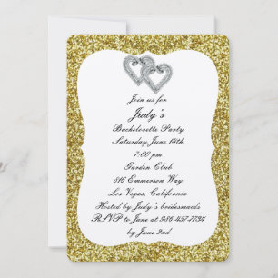 Guld Glitter Diamond Hearts Bachelorette Party Inbjudningar