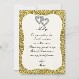 Guld Glitter Diamond Hearts-kortet Maid of honor Inbjudningar