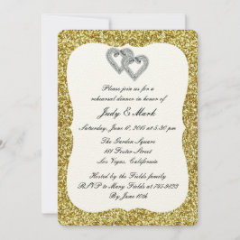 Guld Glitter Diamond Hearts Rehearsal Dinner Inbjudningar