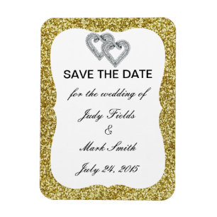 Guld Glitter Diamond Hearts Spara datum magneter