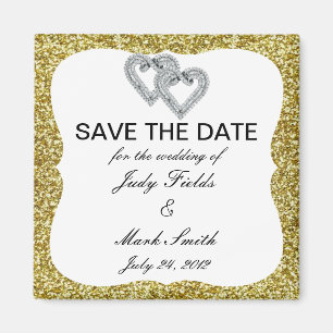 Guld Glitter Diamond Hearts Spara datum magneter