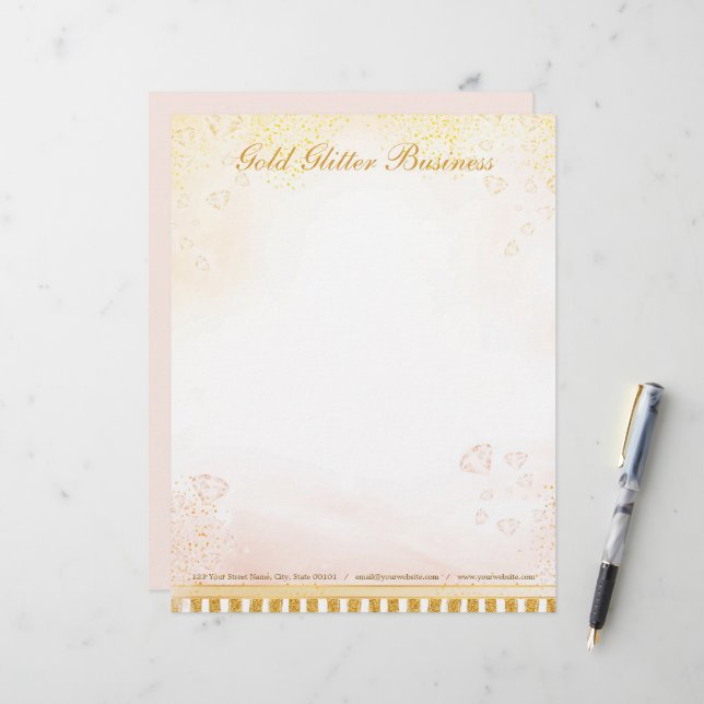Guld Glitter Diamonds Letterhead Brevhuvud (Fram/Back In Situ)