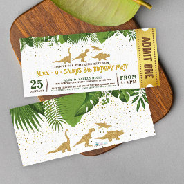Guld Glitter Dinosaur Forest Biljett Pass Inbjudningar