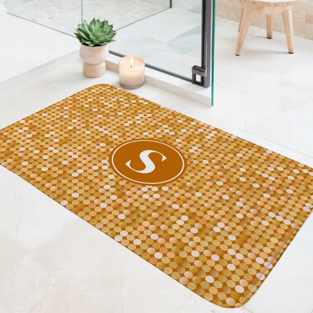 Guld Glitter Disco Boll Monogram Badrumsmatta (Skapare uppladdad)