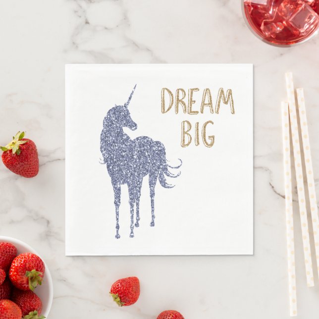 Guld Glitter Dream Big Unicorn Pappersservett (Insitu)