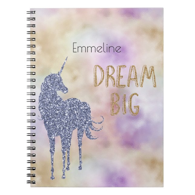 Guld Glitter Dream Big Unicorn Personlig Anteckningsbok (Framsidan)