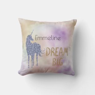 Guld Glitter Dream Big Unicorn Personlig Namn Kudde
