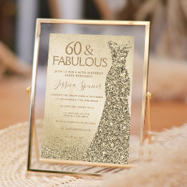 Guld Glitter Dress Womans 60:e Födelsedagsfesten Inbjudningar