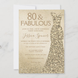 Guld Glitter Dress Womans 80:e Födelsedagsfesten Inbjudningar