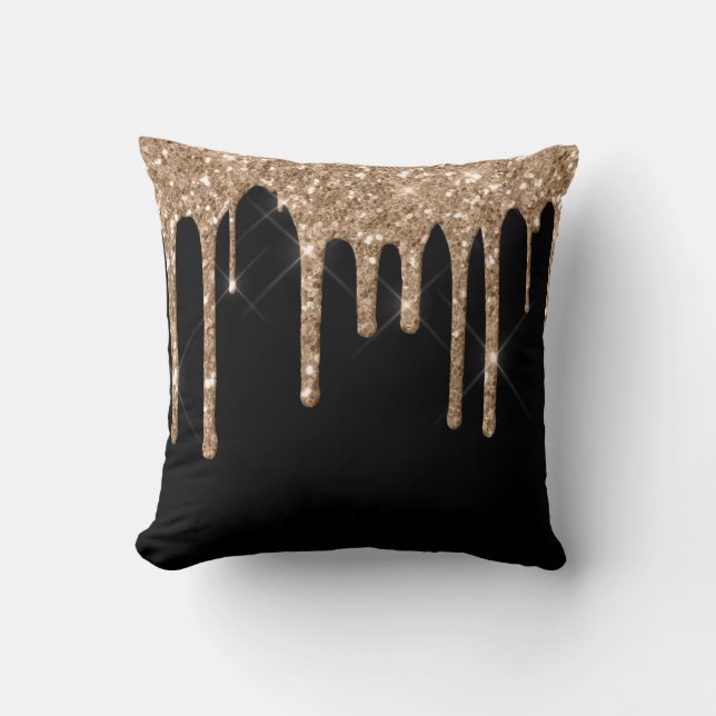 *~* Guld Glitter Drip Drips Black  Kudde (Framsida)