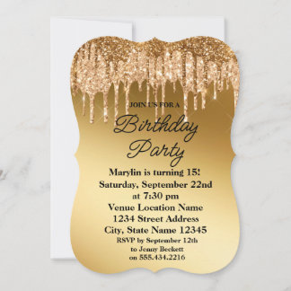 GULD GLITTER DRIP-ELEGANT BIRTHDAY-INBJUDAN INBJUDNINGAR