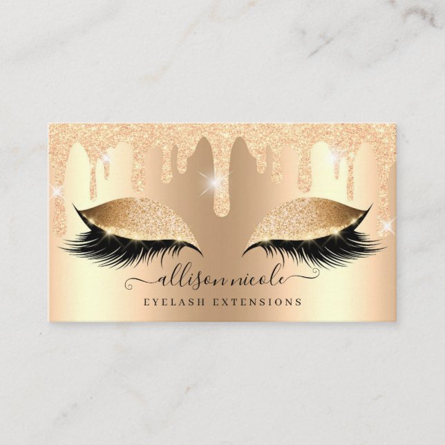 Guld Glitter Drip Metallic Foil Eyelash Visitkort (Framsida)