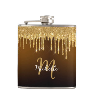 Guld Glitter Drip Monogram Gnistra Cute Girly Fickplunta