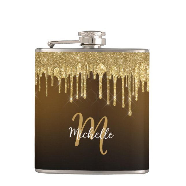 Guld Glitter Drip Monogram Gnistra Cute Girly Fickplunta (Framsidan)