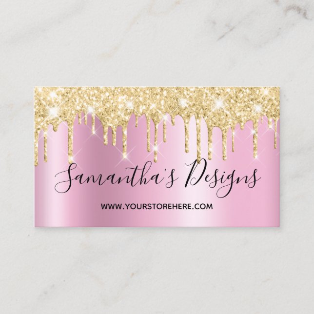 Guld Glitter Drip Rosa Glimmer Webbutik Visitkort (Framsida)