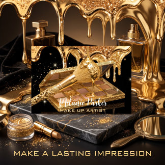 Guld Glitter Drip Sminkborste & Ögonskugga Visitkort