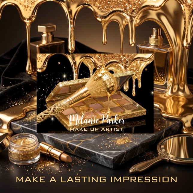 Guld Glitter Drip Sminkborste & Ögonskugga Visitkort (Skapare uppladdad)