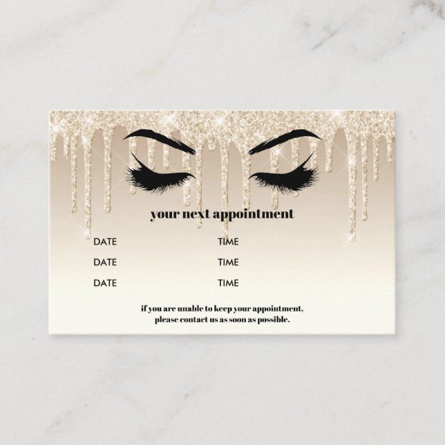 Guld Glitter Drippings Browbar Eyelash Luxury Visitkort (Framsida)