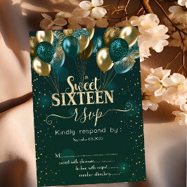 Guld Glitter Drips Ballonger Grön Sweet 16 RSVP  Inbjudningar