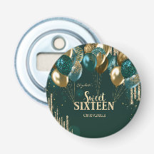 Guld Glitter Drips Ballonger Grönt Sweet 16