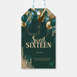 Guld Glitter Drips Ballonger Grönt Sweet 16 Presentetikett