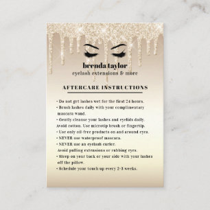 Guld Glitter Drips Eyelash Aftercare Instruktioner Visitkort
