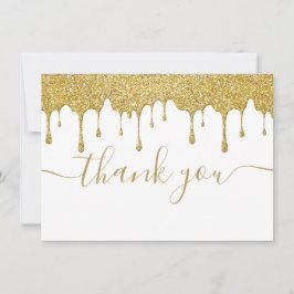 Guld Glitter Drips Modern Elegant Skrift Tack Kort