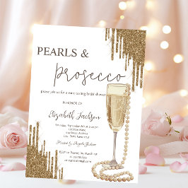 Guld Glitter Drips Pärlor Prosecco Bröllopsdusch Inbjudningar