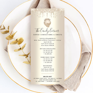 Guld Glitter Driver jordgubbsdesertsötsaker Menu Reklamkort