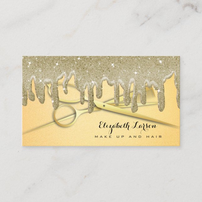 Guld Glitter Drives Hair Stylist Beauty Salon Visitkort (Framsida)