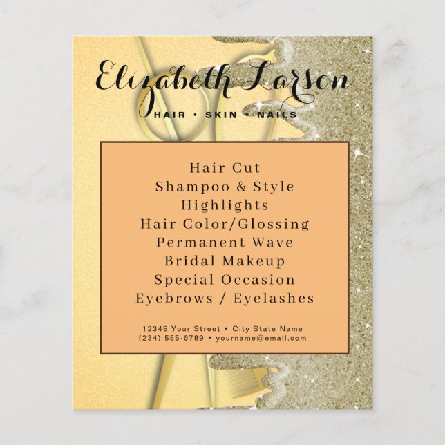 Guld Glitter Drives Hair Stylist Salon Hair Salon Flygblad (Framsidan)